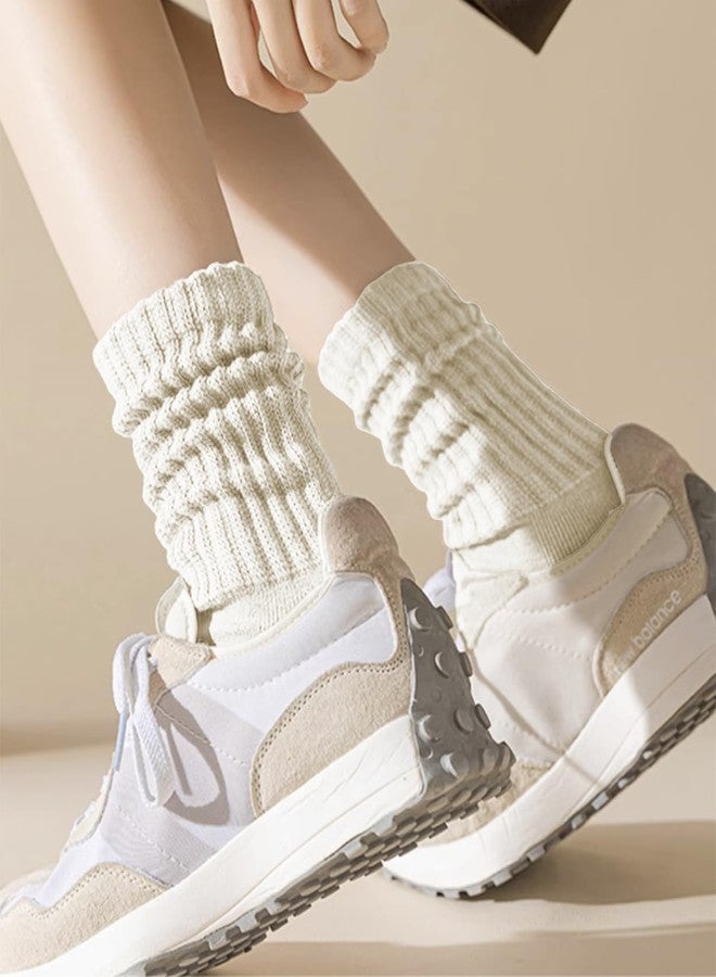 PLZSITDOWN Women Slouch Socks Knit Mid Calf Rib Tube Scrunchy Slouchy Crew Socks Beige - Image 4